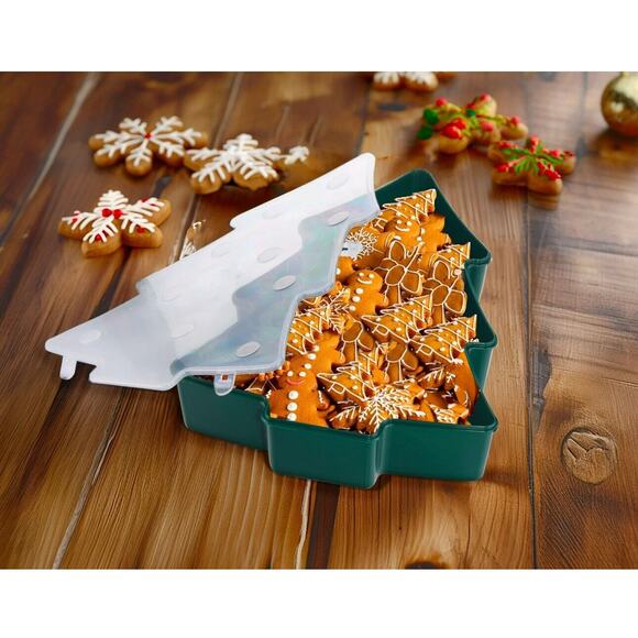 2 Christmas Tree Food Storage Container Plastic Cookie Storage Walmart NEW - Picture 3 of 11